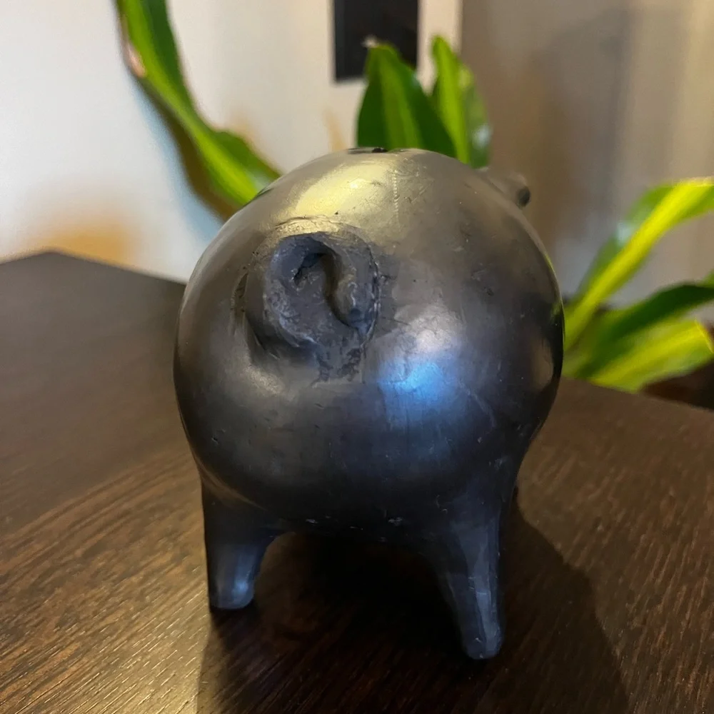 Vintage Handmade Blackware Pottery Piggy Bank Signed Oaxaca Mexico - Picture 6 of 9
